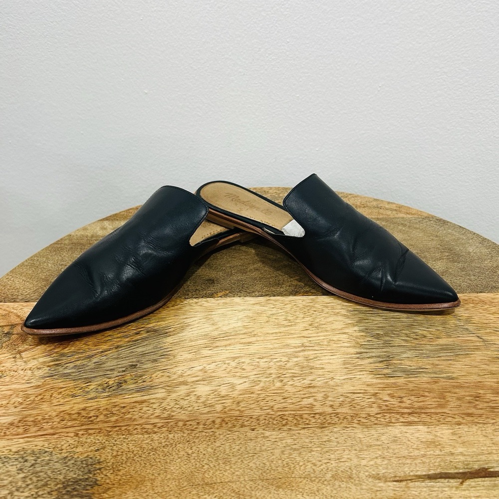 Madewell Gemma Mule Black Leather Pointy Toe Flats Slip On Slides Shoes Womens 7